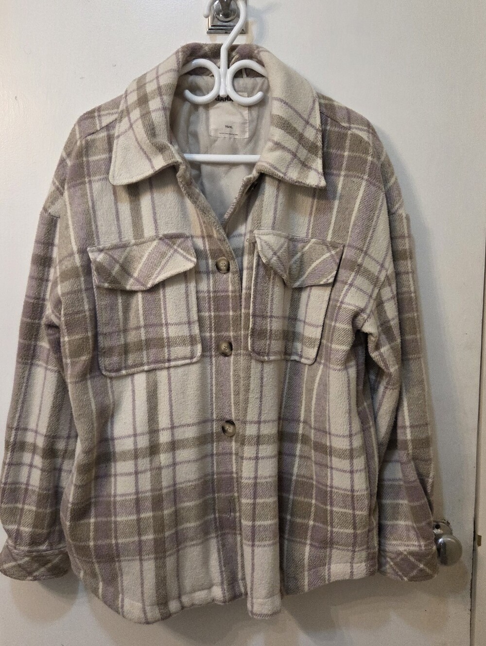 Garage Plaid Shacket Jacket - Cream & Taupe
